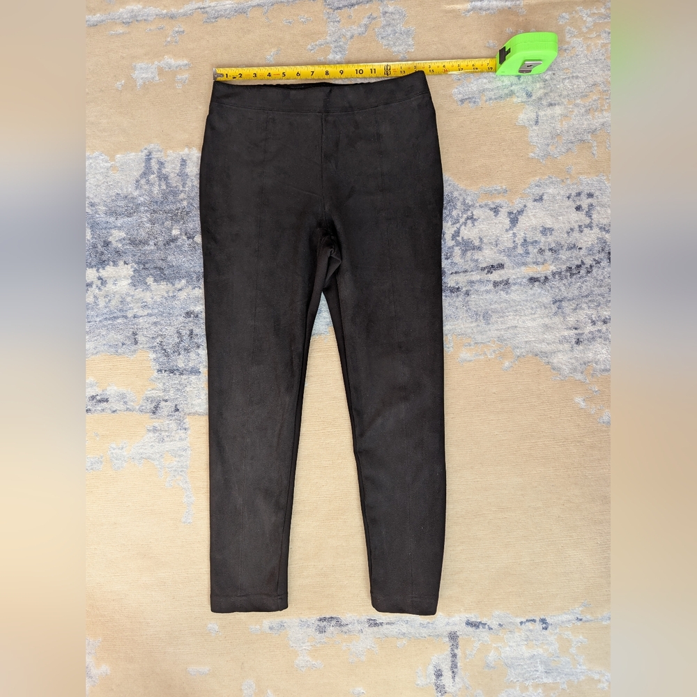 Tahari Black Leggings Faux Suede Front Size L